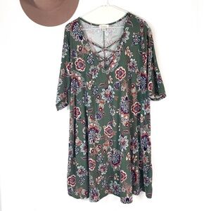 Green Fall Floral Soft Dress